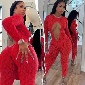 Red Lace Jumpsuit
